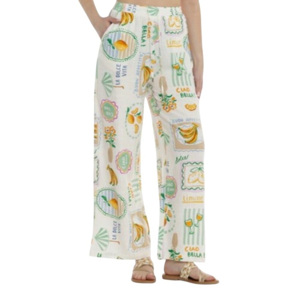 New Label of Love Limone graphic print Linen Blend Palazzo pants size Large